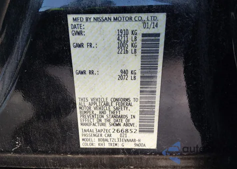 2014 Nissan Altima 2.5 Sv from USA, damaged, VIN 1N4AL3AP2EC266852